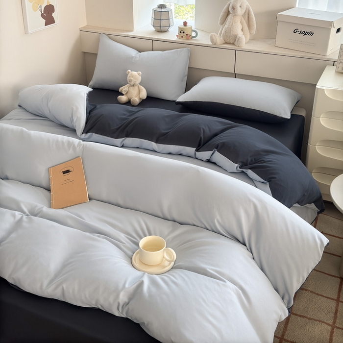 91家纺网 家纺一手货源 找家纺 可可家纺 2025新款纯色磨毛简约水洗棉单被套亲肤床单被套单件被罩 雾蓝洛克兰