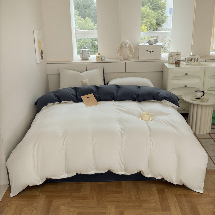 91家纺网 家纺一手货源 找家纺 可可家纺 2025新款纯色磨毛简约水洗棉单被套亲肤床单被套单件被罩 白蓝灰