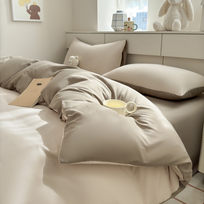 可可家纺 2025新款纯色磨毛简约水洗棉单被套亲肤床单被套单件被罩 浅玉卡其