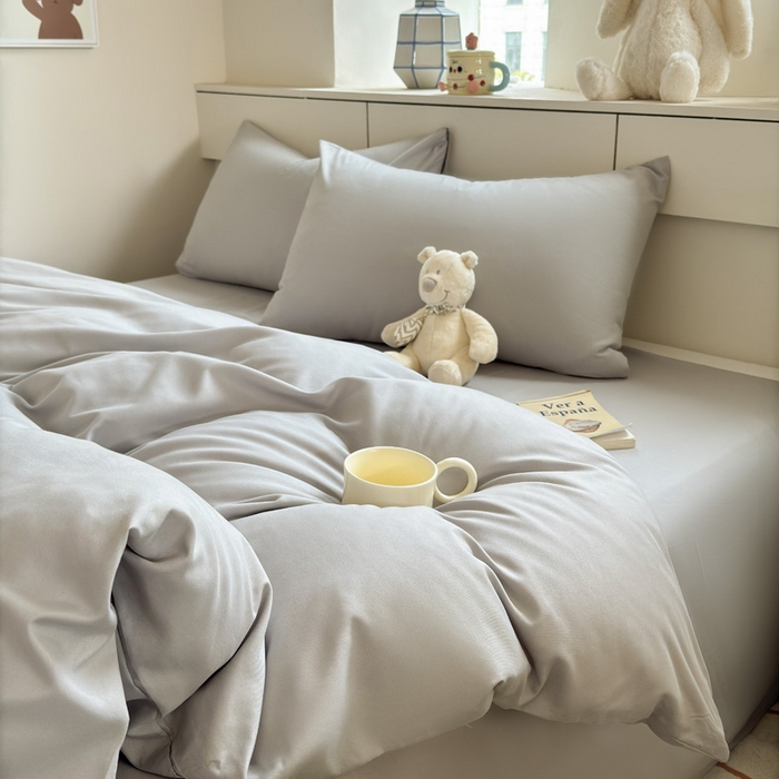 91家纺网 家纺一手货源 找家纺 可可家纺 2025新款纯色磨毛简约水洗棉单被套亲肤床单被套单件被罩 纯银灰