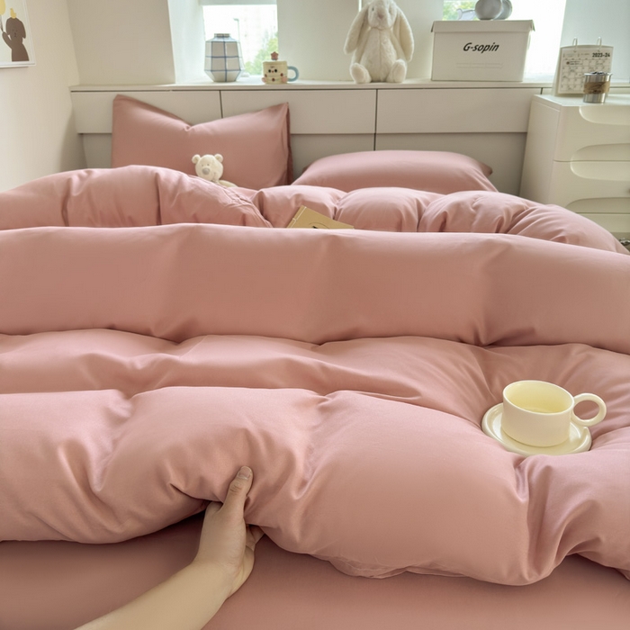 91家纺网 家纺一手货源 找家纺 可可家纺 2025新款纯色磨毛简约水洗棉单被套亲肤床单被套单件被罩 纯豆沙