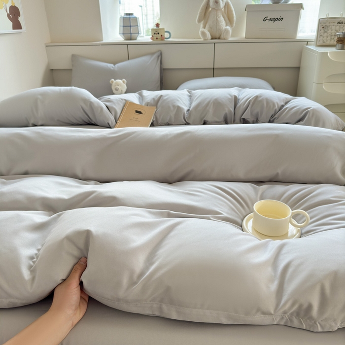 91家纺网 家纺一手货源 找家纺 可可家纺 2025新款纯色磨毛简约水洗棉单被套亲肤床单被套单件被罩 纯银灰