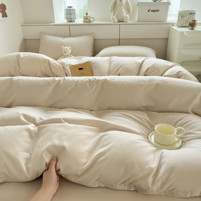 91家纺网 家纺一手货源 找家纺 可可家纺 2025新款纯色磨毛简约水洗棉单被套亲肤床单被套单件被罩 纯浅驼