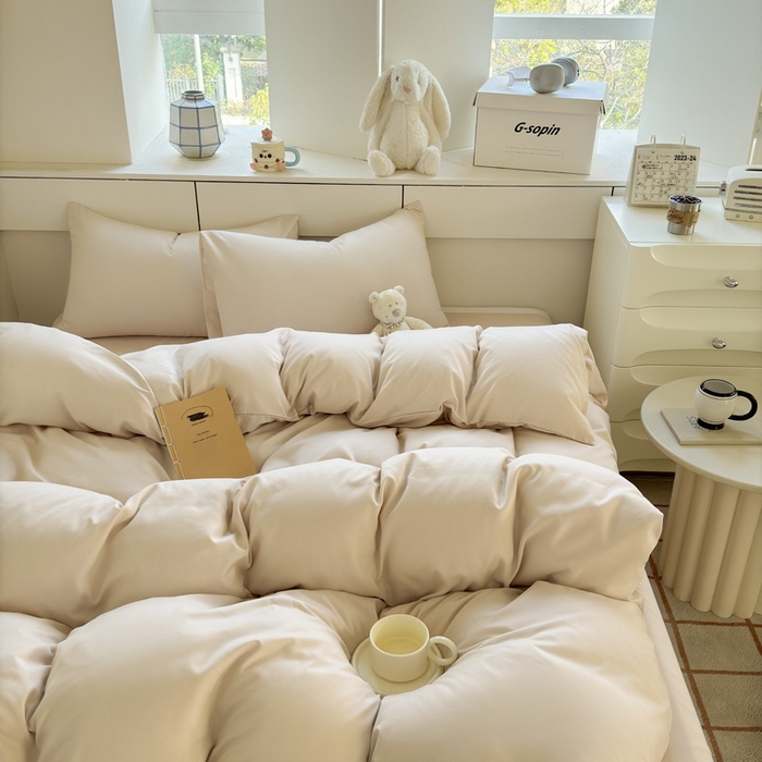 91家纺网 家纺一手货源 找家纺 可可家纺 2025新款纯色磨毛简约水洗棉单被套亲肤床单被套单件被罩 纯浅驼