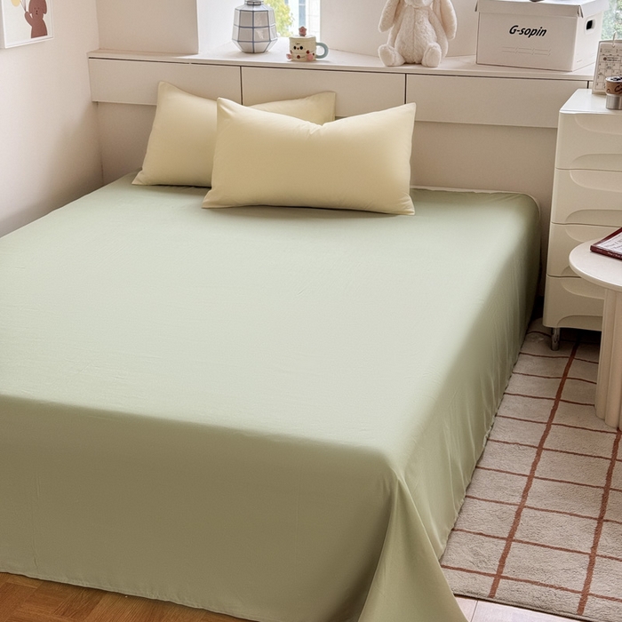 91家纺网 家纺一手货源 找家纺 可可家纺 2025新款纯色磨毛简约水洗棉单被套亲肤床单被套单件被罩 芝士嫩绿