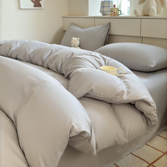 91家纺网 家纺一手货源 找家纺 可可家纺 2025新款纯色磨毛简约水洗棉单被套亲肤床单被套单件被罩 纯银灰