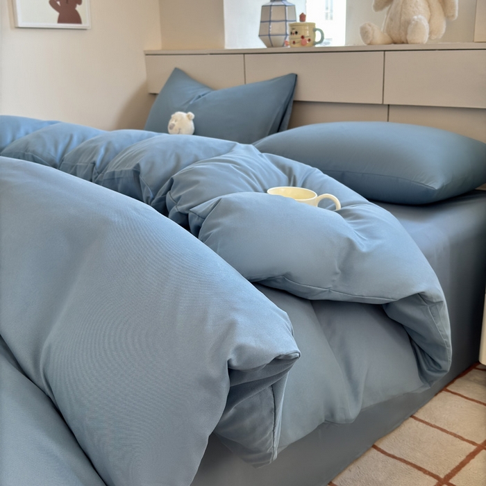 91家纺网 家纺一手货源 找家纺 可可家纺 2025新款纯色磨毛简约水洗棉单被套亲肤床单被套单件被罩 纯月光蓝