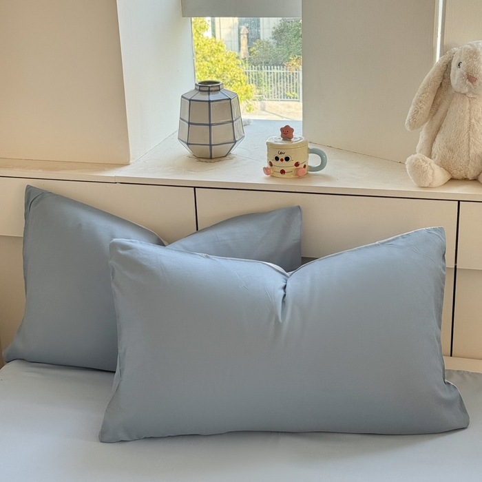 91家纺网 家纺一手货源 找家纺 可可家纺 2025新款纯色磨毛简约水洗棉单被套亲肤床单被套单件被罩 月光雾蓝