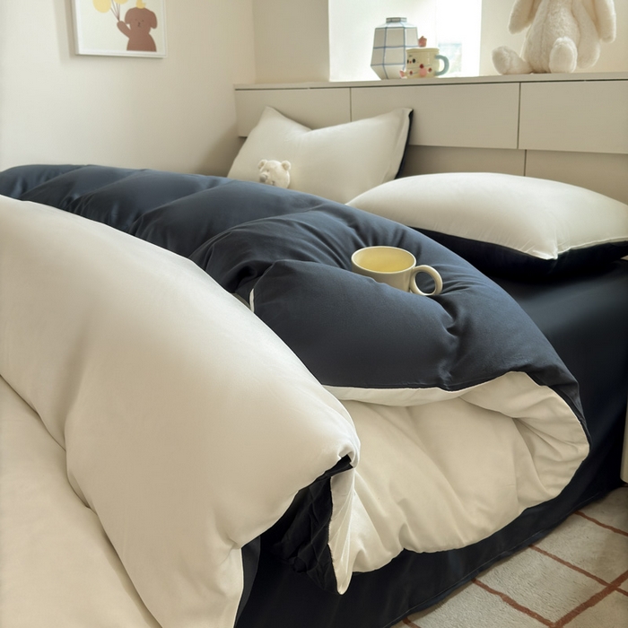 91家纺网 家纺一手货源 找家纺 可可家纺 2025新款纯色磨毛简约水洗棉单被套亲肤床单被套单件被罩 白蓝灰