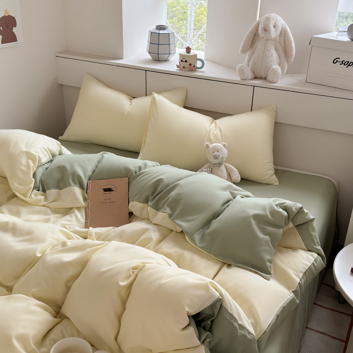 91家纺网 家纺一手货源 找家纺 可可家纺 2025新款纯色磨毛简约水洗棉单被套亲肤床单被套单件被罩 芝士嫩绿