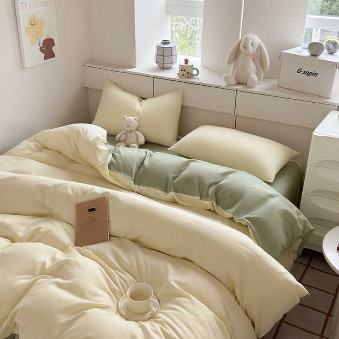 91家纺网 家纺一手货源 找家纺 可可家纺 2025新款纯色磨毛简约水洗棉单被套亲肤床单被套单件被罩 芝士嫩绿