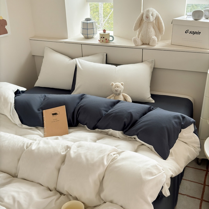 91家纺网 家纺一手货源 找家纺 可可家纺 2025新款纯色磨毛简约水洗棉单被套亲肤床单被套单件被罩 白蓝灰