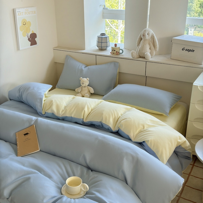 91家纺网 家纺一手货源 找家纺 可可家纺 2025新款纯色磨毛简约水洗棉单被套亲肤床单被套单件被罩 浅蓝芝士