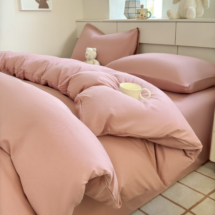 91家纺网 家纺一手货源 找家纺 可可家纺 2025新款纯色磨毛简约水洗棉单被套亲肤床单被套单件被罩 纯豆沙
