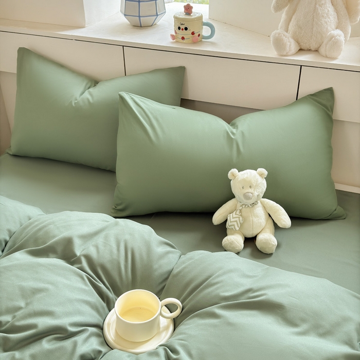 91家纺网 家纺一手货源 找家纺 可可家纺 2025新款纯色磨毛简约水洗棉单被套亲肤床单被套单件被罩 纯草绿