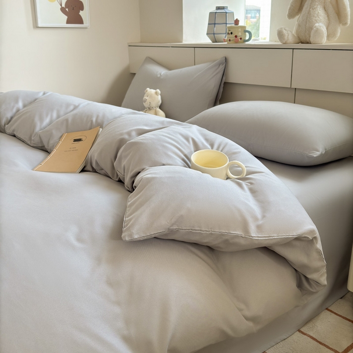 可可家纺 2025新款纯色磨毛简约水洗棉单被套亲肤床单被套单件被罩 纯银灰