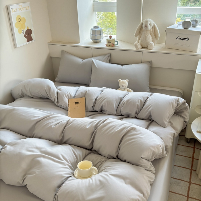 91家纺网 家纺一手货源 找家纺 可可家纺 2025新款纯色磨毛简约水洗棉单被套亲肤床单被套单件被罩 纯银灰