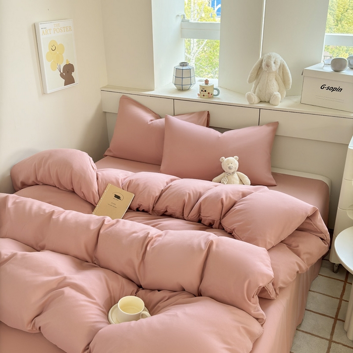 91家纺网 家纺一手货源 找家纺 可可家纺 2025新款纯色磨毛简约水洗棉单被套亲肤床单被套单件被罩 纯豆沙