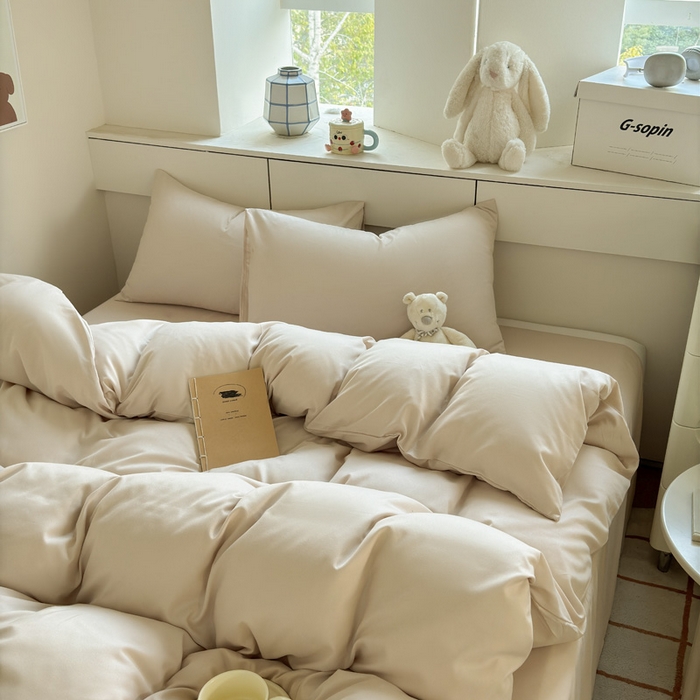 91家纺网 家纺一手货源 找家纺 可可家纺 2025新款纯色磨毛简约水洗棉单被套亲肤床单被套单件被罩 纯浅驼