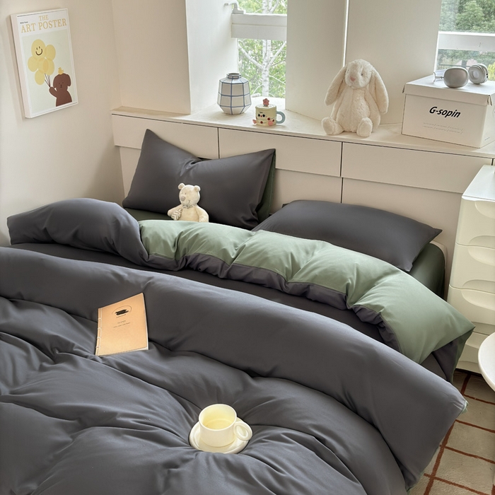 91家纺网 家纺一手货源 找家纺 可可家纺 2025新款纯色磨毛简约水洗棉单被套亲肤床单被套单件被罩 深灰抹茶