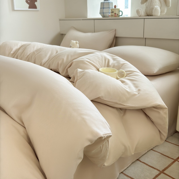 91家纺网 家纺一手货源 找家纺 可可家纺 2025新款纯色磨毛简约水洗棉单被套亲肤床单被套单件被罩 纯浅驼