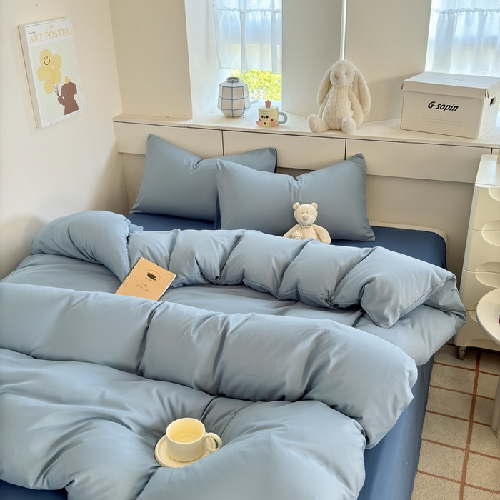 91家纺网 家纺一手货源 找家纺 可可家纺 2025新款纯色磨毛简约水洗棉单被套亲肤床单被套单件被罩 雾霾蓝海蓝