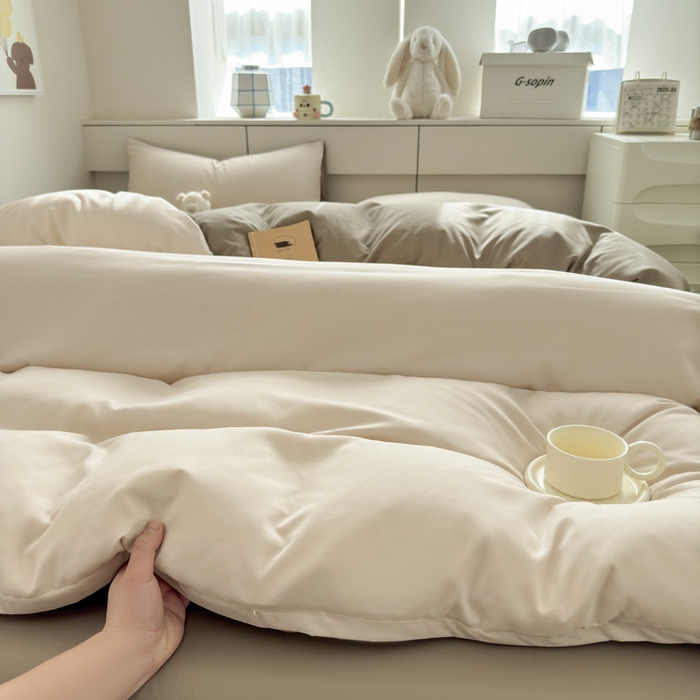 91家纺网 家纺一手货源 找家纺 可可家纺 2025新款纯色磨毛简约水洗棉单被套亲肤床单被套单件被罩 浅玉卡其
