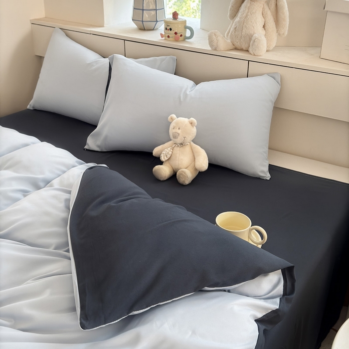 91家纺网 家纺一手货源 找家纺 可可家纺 2025新款纯色磨毛简约水洗棉单被套亲肤床单被套单件被罩 雾蓝洛克兰