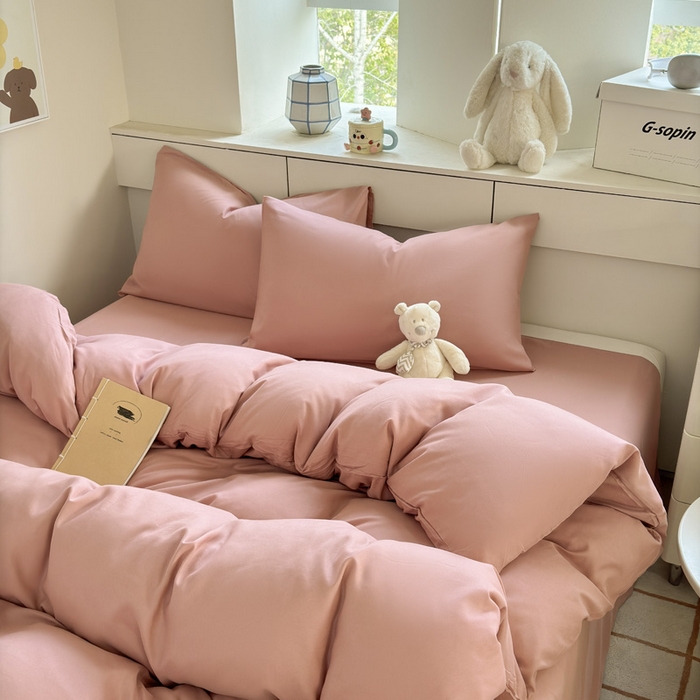 91家纺网 家纺一手货源 找家纺 可可家纺 2025新款纯色磨毛简约水洗棉单被套亲肤床单被套单件被罩 纯豆沙