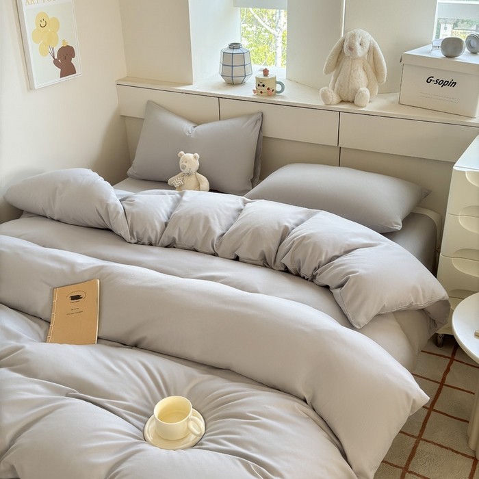 91家纺网 家纺一手货源 找家纺 可可家纺 2025新款纯色磨毛简约水洗棉单被套亲肤床单被套单件被罩 纯银灰