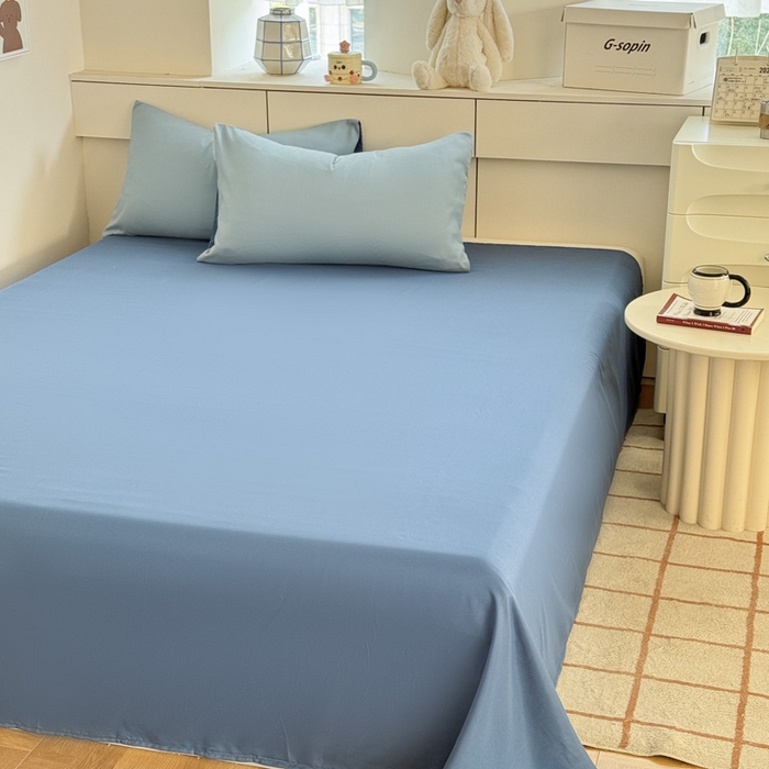 91家纺网 家纺一手货源 找家纺 可可家纺 2025新款纯色磨毛简约水洗棉单被套亲肤床单被套单件被罩 雾霾蓝海蓝