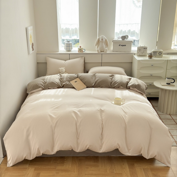 91家纺网 家纺一手货源 找家纺 可可家纺 2025新款纯色磨毛简约水洗棉单被套亲肤床单被套单件被罩 浅玉卡其