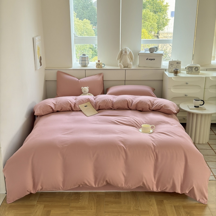 91家纺网 家纺一手货源 找家纺 可可家纺 2025新款纯色磨毛简约水洗棉单被套亲肤床单被套单件被罩 纯豆沙