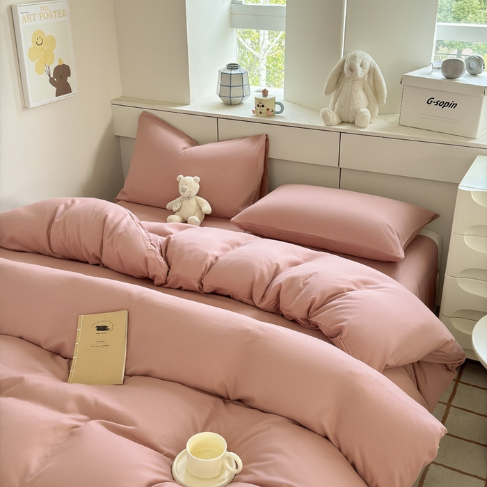 91家纺网 家纺一手货源 找家纺 可可家纺 2025新款纯色磨毛简约水洗棉单被套亲肤床单被套单件被罩 纯豆沙