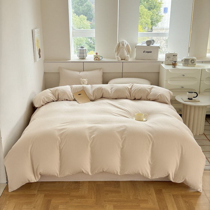 91家纺网 家纺一手货源 找家纺 可可家纺 2025新款纯色磨毛简约水洗棉单被套亲肤床单被套单件被罩 纯浅驼