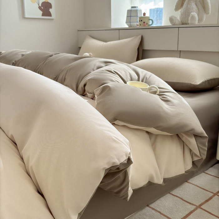 91家纺网 家纺一手货源 找家纺 可可家纺 2025新款纯色磨毛简约水洗棉单被套亲肤床单被套单件被罩 浅玉卡其
