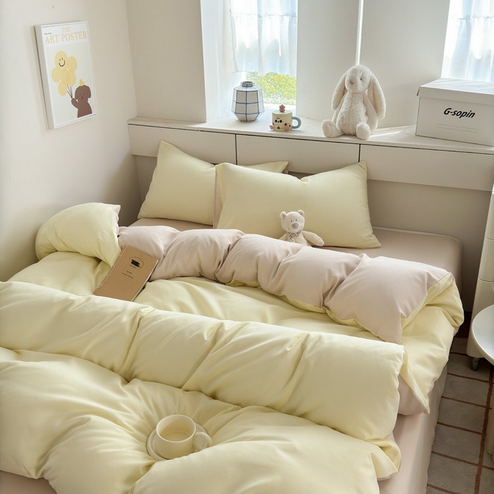 91家纺网 家纺一手货源 找家纺 可可家纺 2025新款纯色磨毛简约水洗棉单被套亲肤床单被套单件被罩 芝士奶茶