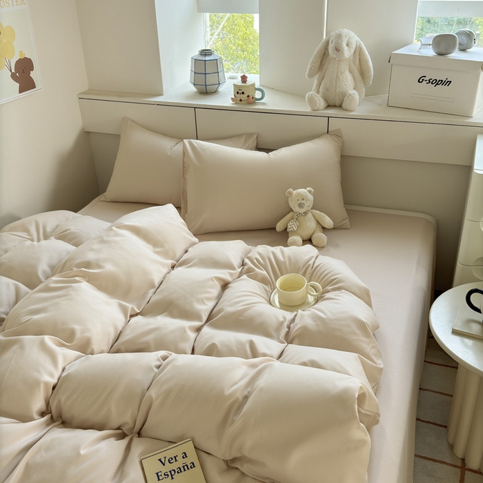 91家纺网 家纺一手货源 找家纺 可可家纺 2025新款纯色磨毛简约水洗棉单被套亲肤床单被套单件被罩 纯浅驼