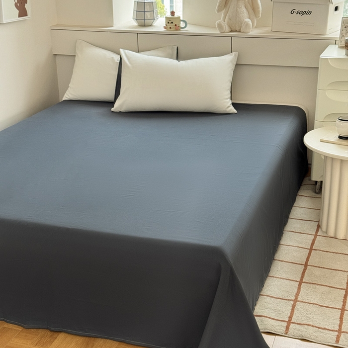 91家纺网 家纺一手货源 找家纺 可可家纺 2025新款纯色磨毛简约水洗棉单被套亲肤床单被套单件被罩 白蓝灰