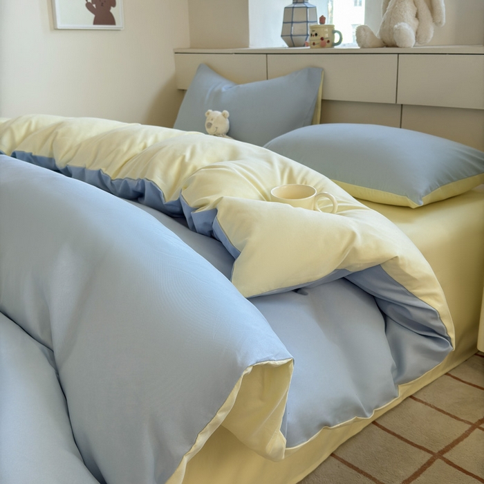 91家纺网 家纺一手货源 找家纺 可可家纺 2025新款纯色磨毛简约水洗棉单被套亲肤床单被套单件被罩 浅蓝芝士