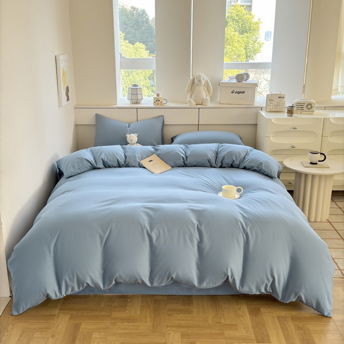 91家纺网 家纺一手货源 找家纺 可可家纺 2025新款纯色磨毛简约水洗棉单被套亲肤床单被套单件被罩 纯月光蓝