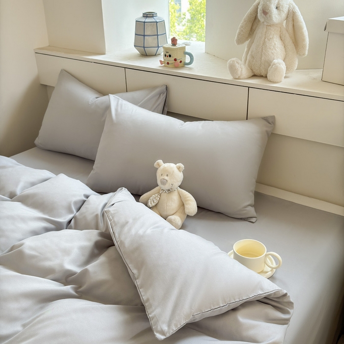 91家纺网 家纺一手货源 找家纺 可可家纺 2025新款纯色磨毛简约水洗棉单被套亲肤床单被套单件被罩 纯银灰