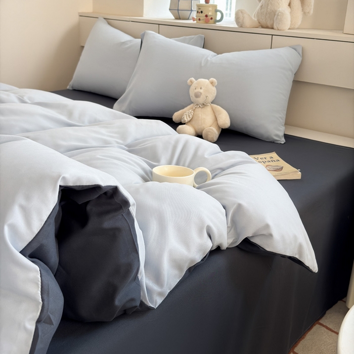 91家纺网 家纺一手货源 找家纺 可可家纺 2025新款纯色磨毛简约水洗棉单被套亲肤床单被套单件被罩 雾蓝洛克兰