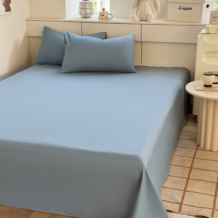 91家纺网 家纺一手货源 找家纺 可可家纺 2025新款纯色磨毛简约水洗棉单被套亲肤床单被套单件被罩 纯月光蓝