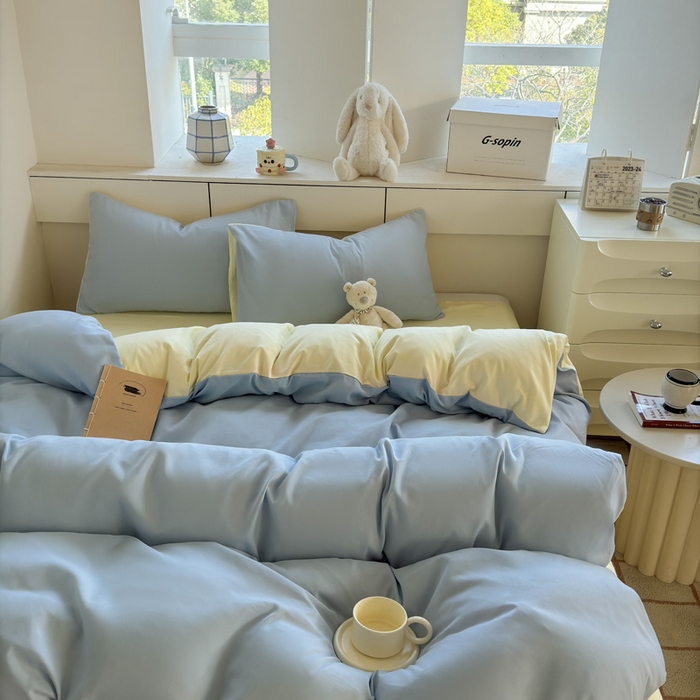 91家纺网 家纺一手货源 找家纺 可可家纺 2025新款纯色磨毛简约水洗棉单被套亲肤床单被套单件被罩 浅蓝芝士