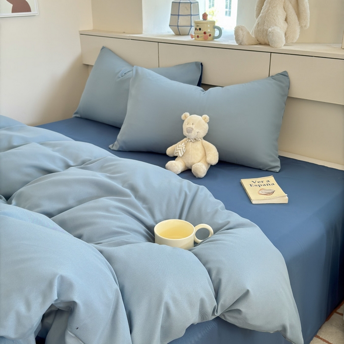 91家纺网 家纺一手货源 找家纺 可可家纺 2025新款纯色磨毛简约水洗棉单被套亲肤床单被套单件被罩 雾霾蓝海蓝