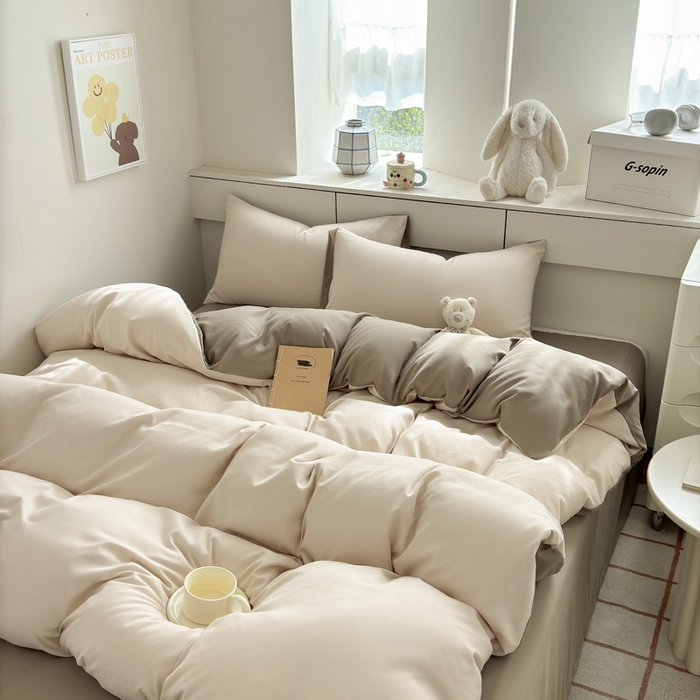 91家纺网 家纺一手货源 找家纺 可可家纺 2025新款纯色磨毛简约水洗棉单被套亲肤床单被套单件被罩 浅玉卡其