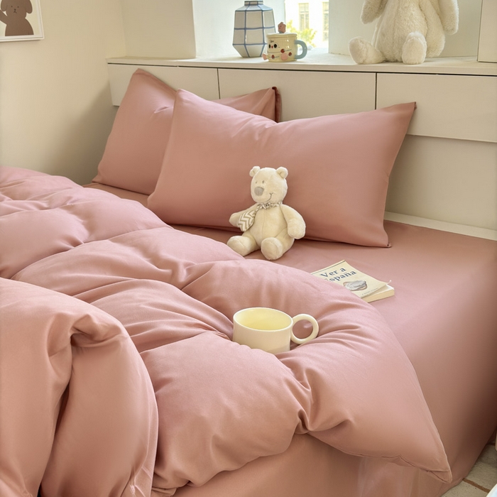 91家纺网 家纺一手货源 找家纺 可可家纺 2025新款纯色磨毛简约水洗棉单被套亲肤床单被套单件被罩 纯豆沙