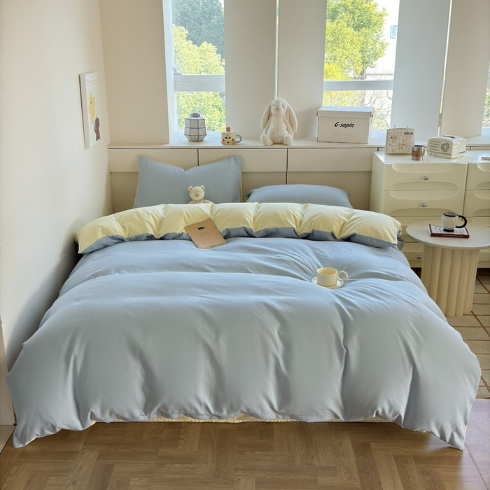 91家纺网 家纺一手货源 找家纺 可可家纺 2025新款纯色磨毛简约水洗棉单被套亲肤床单被套单件被罩 浅蓝芝士