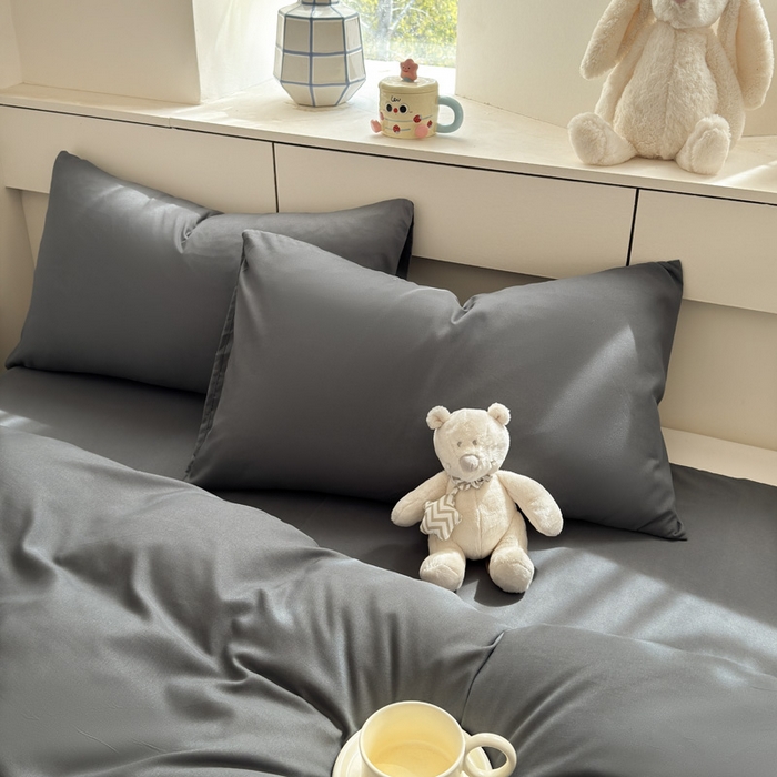 91家纺网 家纺一手货源 找家纺 可可家纺 2025新款纯色磨毛简约水洗棉单被套亲肤床单被套单件被罩 纯深灰